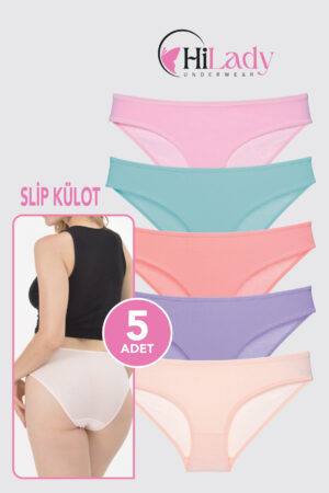 HiLady Kadın Külot, Açık Soft Renkler Slip Külot, 5'li Paket