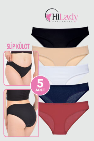 HiLady Kadın Külot, Koyu Renkli Slip Külot, 5'li Paket