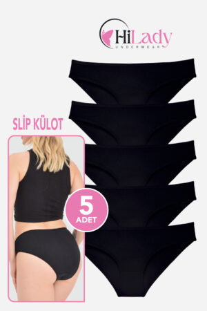HiLady Kadın Külot, Siyah Slip Külot, 5'li Paket