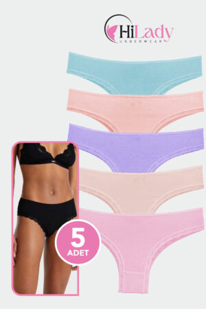 HiLady Kadın Külot, Açık Soft Brezilya Tanga Külot, 5'li Paket