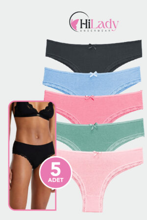 HiLady Kadın Külot, Koyu Soft Brezilya Tanga Külot, 5'li Paket