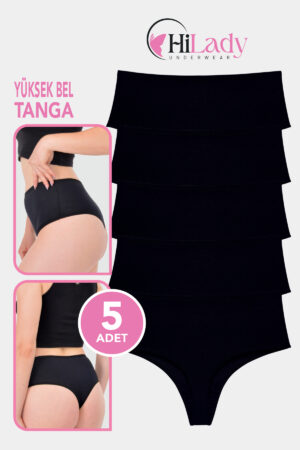 HiLady Kadın Tanga, Siyah Yüksek Bel Tanga, 5'li Paket