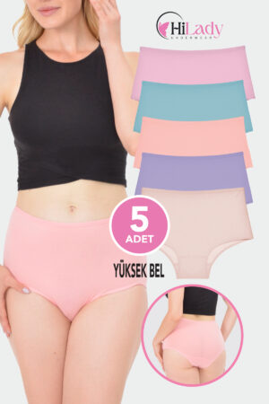 HiLady Kadın Külot, Açık Soft Renkler, Yüksek Bel Külot, 5'li Paket