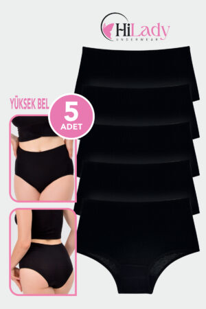 HiLady Kadın Külot, Siyah Yüksek Bel Külot, 5'li Paket